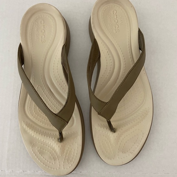CROCS Shoes Crocs Capri V Flip Chai Walnut Womens 1 Flip Flops Dual